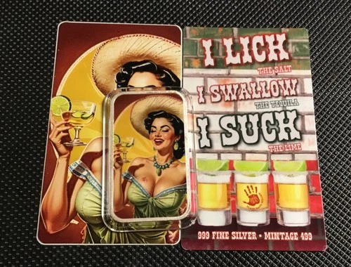 "LICK SWALLOW SUCK” Black Hand Bullion 1 oz Colorized .999 Silver Art w/ Sticker