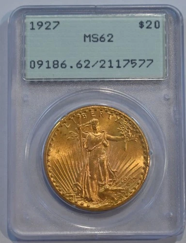 1927  $20 Saint-Gaudens  PCGS MS62  Gold Double Eagle OGH old rattler holder!!!!