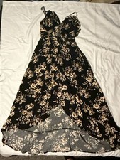 Justify Black Floral High-Low Maxi Dress Smocked Back Size Medium