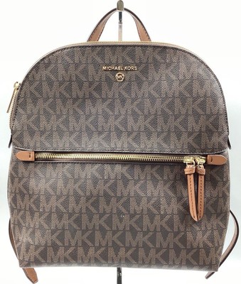 Michael Kors Dallas Brown Monogrammed Coated Canvas Medium Slim Backpack w/ COA