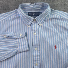 Ralph Lauren Shirt XL Classic Fit Blue Red Striped Long Sleeve Button Down Pony