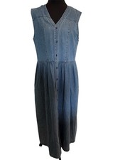 City Jeans Vintage 90s Denim Maxi Dress Jumper Sz M USA Button Down Prairie