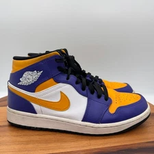 Nike Air Jordan 1 Mid Lakers Shoes Mens 9.5 Basketball Athletic Sneakers