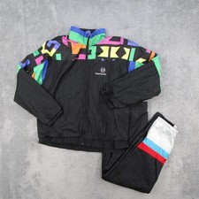Sergio Tacchini Vintage Tracksuit Set Black Multicolor Geometric 90s Mens 40