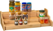 Spice Rack Kitchen Cabinet Organizer- 3 Tier Bamboo Expandable Display Shelf