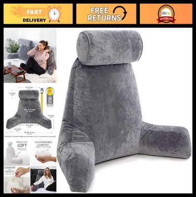 XXL Reading Pillow with Arms & Back Support - Comfy Bed Rest Pillow - Dark Grey