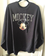 Torrid Plus Sz 3 Mickey Bling Spellout Obsidian Fleece Crew Neck Sweatshirt /NEW