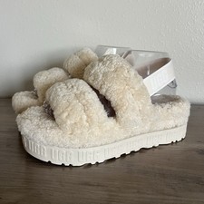 UGG Oh Fluffita Sheepskin Slipper Slide Sandals Women  s 8 Natural 1120876