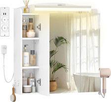 Specchio Bagno Contenitore, Mobiletto a Specchio Con LED E Presa Multipla 2AC+2U