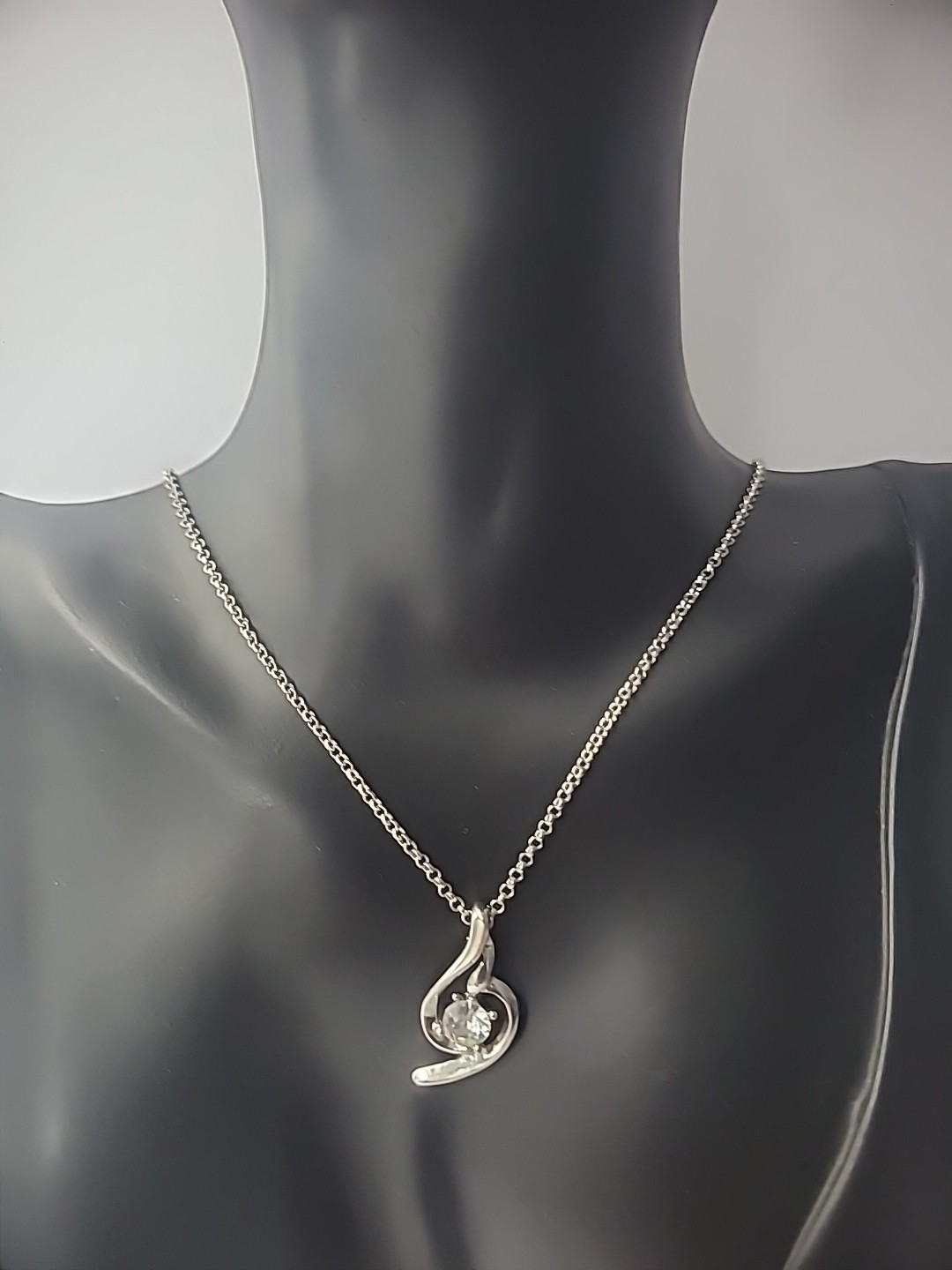 Vintage Silver Tone Crystal Pendant Necklace White Jewelry Chain