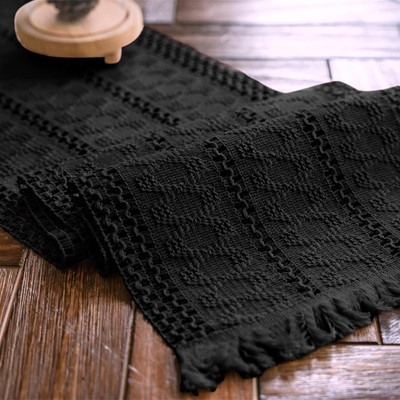 Alynsehom Macrame Table Runner Pure Black 12''Wx71''L, 