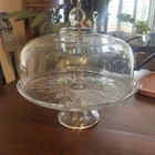 4361 Vtg Anchor Hocking 2 Piece Cake Stand Pedestal W Dome Starburst Canfield