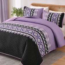 Wongs Bedding 3 Pieces Quilt Set King Size Purple Quilt Bedspread Lightweight
