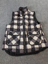 Woolrich Puffer Vest Men's L Duck Down Buffalo Plaid Quilted Zip Black  White