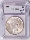 1922 Peace Silver Dollars $1 ICG MS64