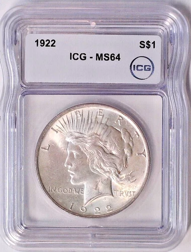1922 Peace Silver Dollars $1 ICG MS64