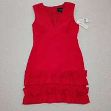 Nicole Miller Little Red Dress Ruffle Sheath Sophisticated Luxury Classic Sz 10