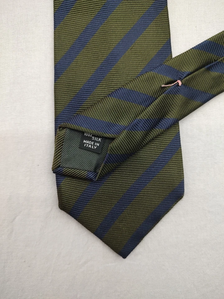 Luigi Borrelli Tie Green Blue Striped Seven Fold Napoli Italy 61" Long - 4" Wide - Image 3 of 4