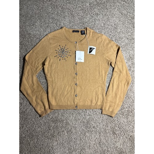 Moda International Silk Cashmere Rhinestone Cardigan Tan Camel Small NWT