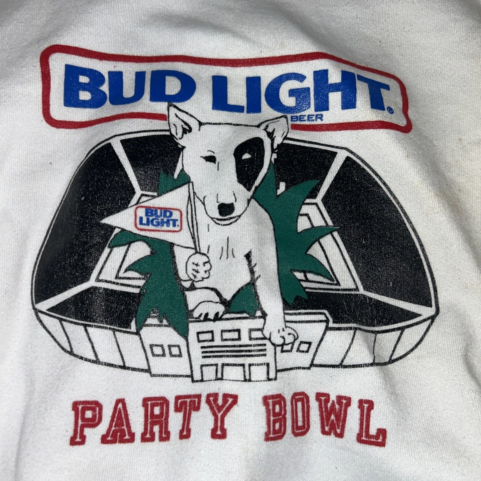 Винтажный Spuds Mackenzie Bud света вечеринки чаша длинным рукавом толстовка большие пятна - Изображение 2 из 4