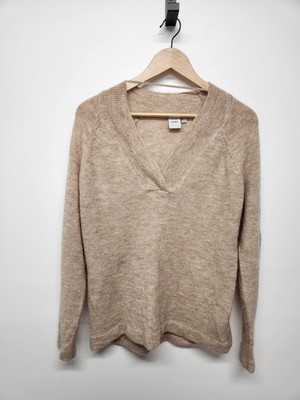 ICHI Ihamara V LS Women's Alpaca Blend v-Neck Long Sleeve Beige Sweater, Size M