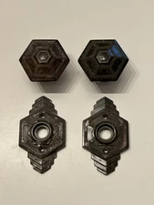 BAKELITE DOOR KNOBS AND BACK PLATE ESCUTCHEON - HEXAGON SHAPE - NATIONAL BRASS