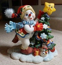 Vtg 6.5" Clown Snowman Deco Xmas Rainbow Tree Figurine Star Snowflakes Shopko A+