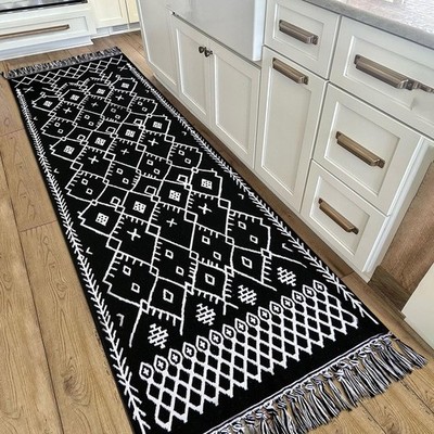 Kitchen Hallway Runner Rug -2'x6' Boho Black White Entryway Runner Rugs for H...
