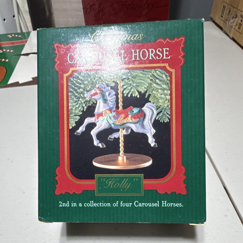 Hallmark Carousel Horse Holly Hanging Christmas Ornament Plastic Horse XPR9722