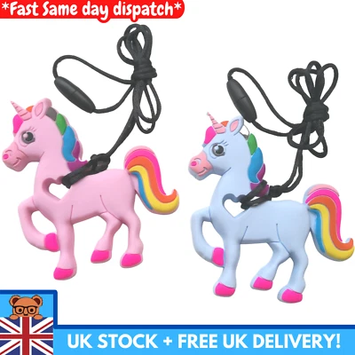 Chewy Unicorn Pony Necklace Chewelry Teething Chew Toy Kids Autism Anxiety ADHD