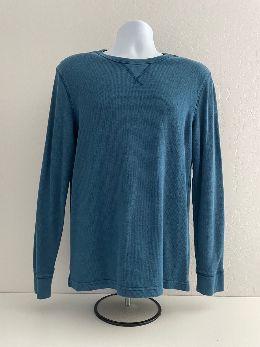 Sonoma Mens Size M Blue Waffle Knit Long Sleeve Crew Neck T Shirt Cotton