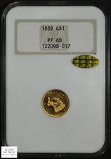 1889 Proof Type 3 Indian Princess Gold One Dollar G$1 NGC PF 60 GOLD CAC