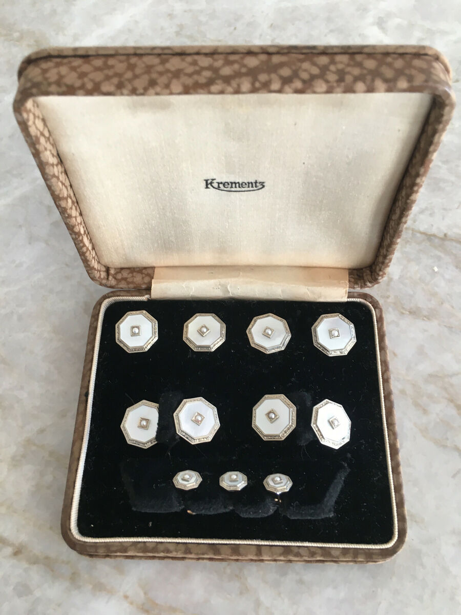 Vintage 9-Piece Krementz Mother-of-Pearl Cufflink and Stud Vintage 9-Piece Krementz Mother-of-Pearl Cufflink and Stud