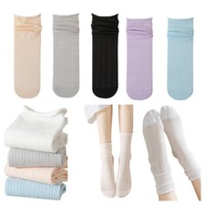 5 Pairs Women Rolled Edge Mesh Crew Quarter Socks Summer Thin Loose Short Socked