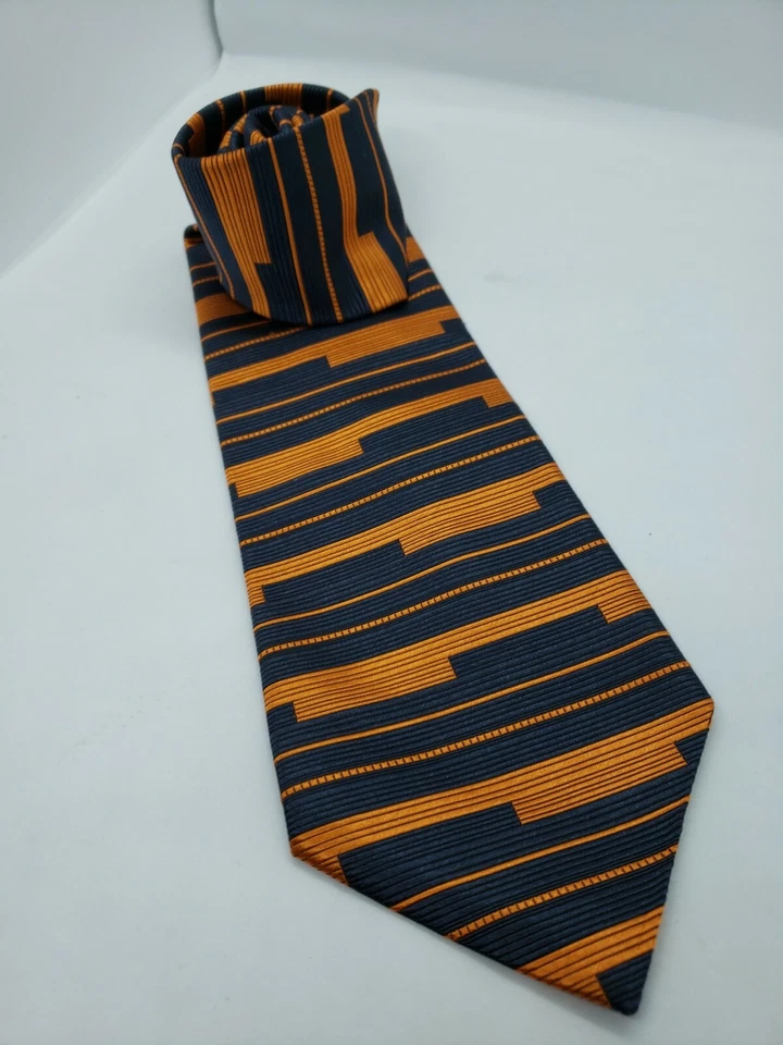Pierre Cardin Men's Neck Tie Orange Blue Striped 100% Silk Suits Business Attire - Image 3 of 4