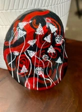 Hand Painted Rock "Red Abstract" on Garden Outdoor Decor, Kindness Rock Art