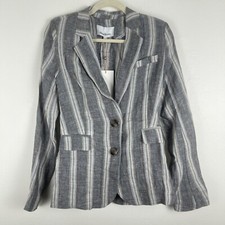 Heartloom Blazer Women’s Xs Gray Blue Striped Linen Lightweight Jacket Adelaide