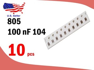 100pcs 100nF 104K SMD Capacitors - 0805 Size, ±10% Tolerance, X7R Ceramic, Tape & Reel Packaging