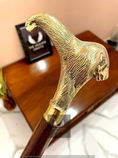 Solid Brass Lion Head Handle Walking Cane Black Wooden Stick Antique Style Gift