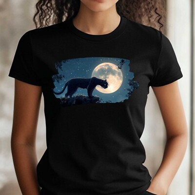 Frauen T-Shirt Panther und Vollmond Motiv Baumwolle Größe S bis 3XL