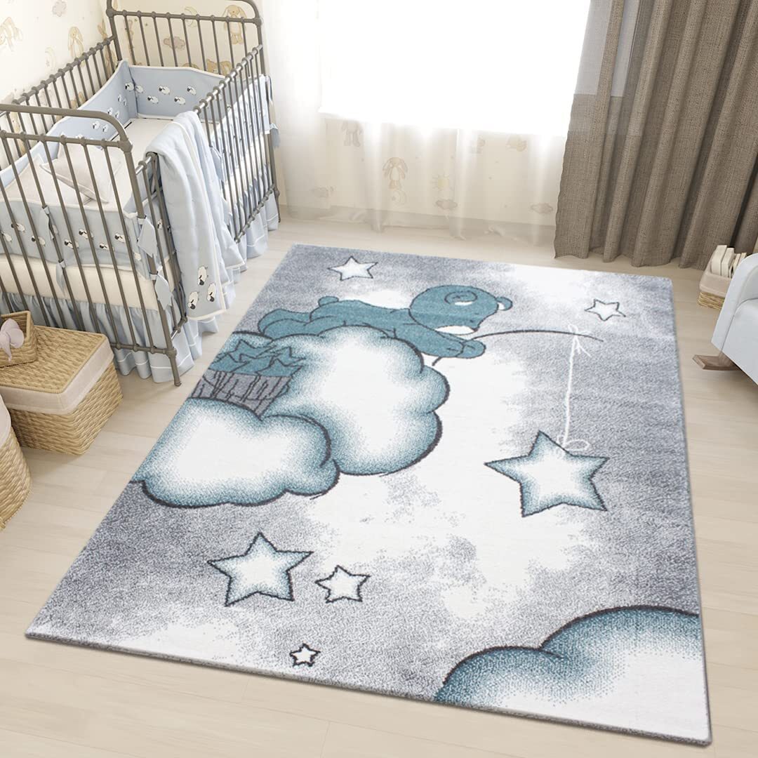 Baby Rugs For Nursery Kids Rug Grey Blue White Colour Child