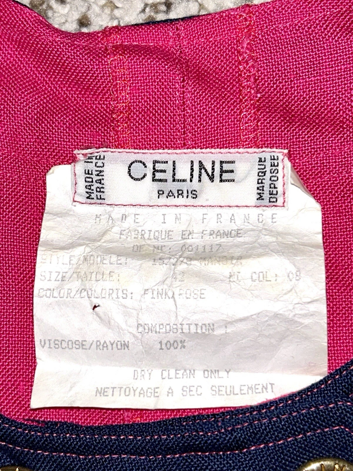 Abito donna vintage CELINE Paris rosa con bottoni in rayon taglia 42 made in France