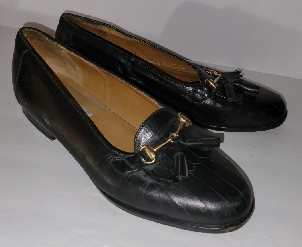 UNISA black Leather Kiltie Horsebit buckle Flats Loafers