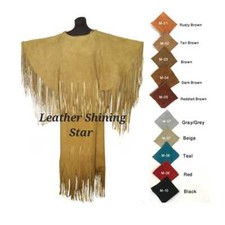 Native American Woman's Leather Long Fringes Wedding Dress Powwow Regalia