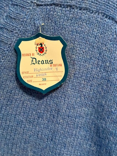 NWT Vintage Deans Of Scotland Sweater Mens 38 Large Blue Shetland Wool Crewneck - Picture 2 of 5