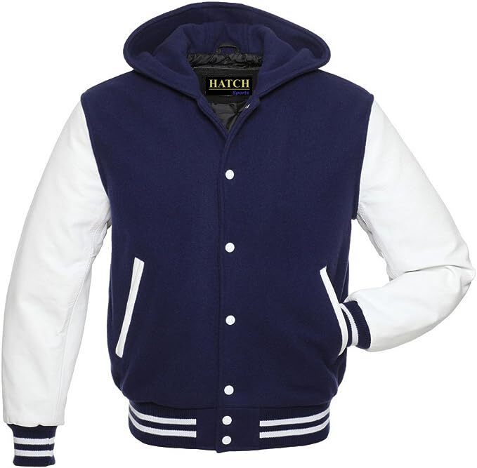 Men&rsquo;s Varsity Baseball Letterman Hoodie Wool Body Genuine Cowhide Leather Arms