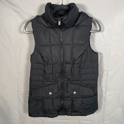 Columbia Womens Down Vest Size Small Black Winter Warm Insulated Puffy with Hood