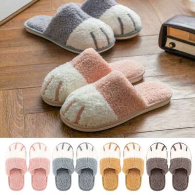 Cute Cat Paw Slippers Retro Warm Cozy Comfy Soft Plush Teddy House Home Indoor