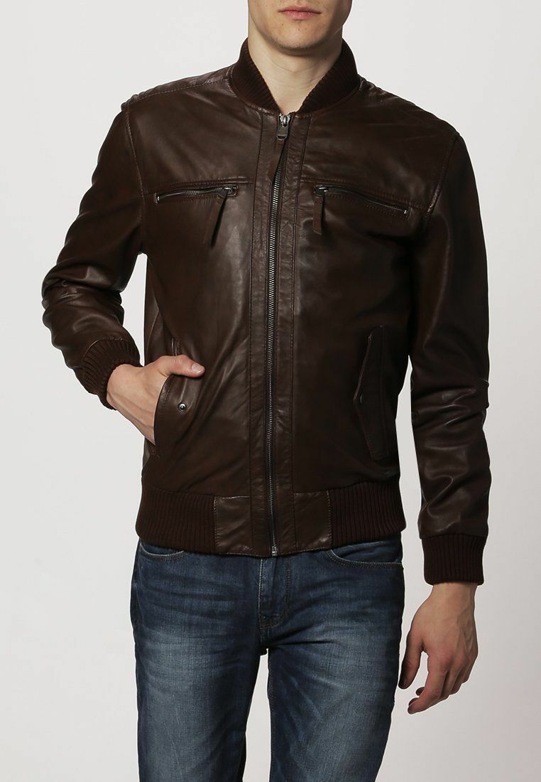 Leather Jacket Men's Brown Bomber Lambskin Flight Air Lightweight Italian Style-image