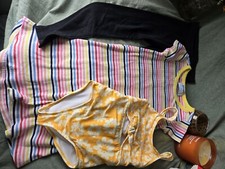 Girls Small Swimsuit Leggings Dress Ribbed Floral Cutout Rainbow Black Set 6/7